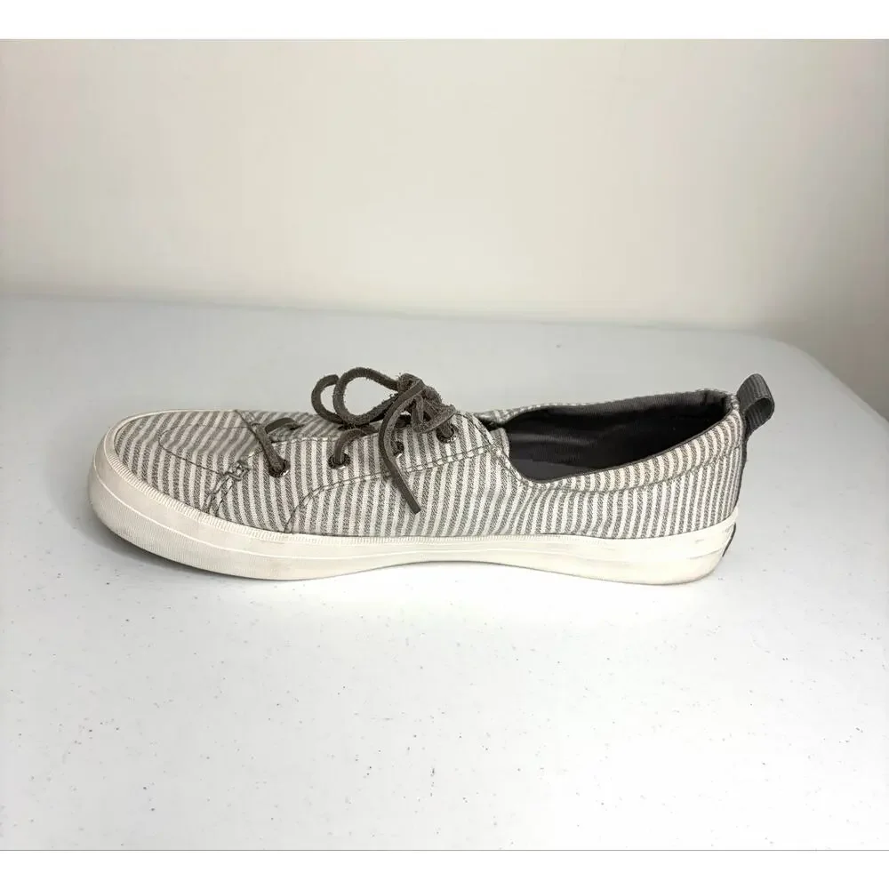 Sperry Crest Vibe Sneakers Women Sz 11 Gray White Stripe Coastal Preppy Neutral